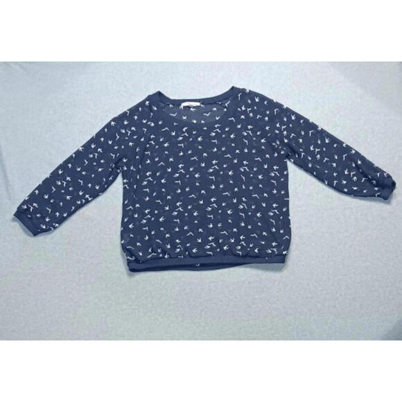 Wishful Park Tops - Wishful Park Long Sleeve Sheer Mesh Blouse Womens Size S Navy Blue Birds